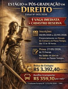 COMARCA DE PASSA TEMPO ABRE SELEÇÃO PARA ESTÁGIO DE PÓS-GRADUAÇÃO EM DIREITO