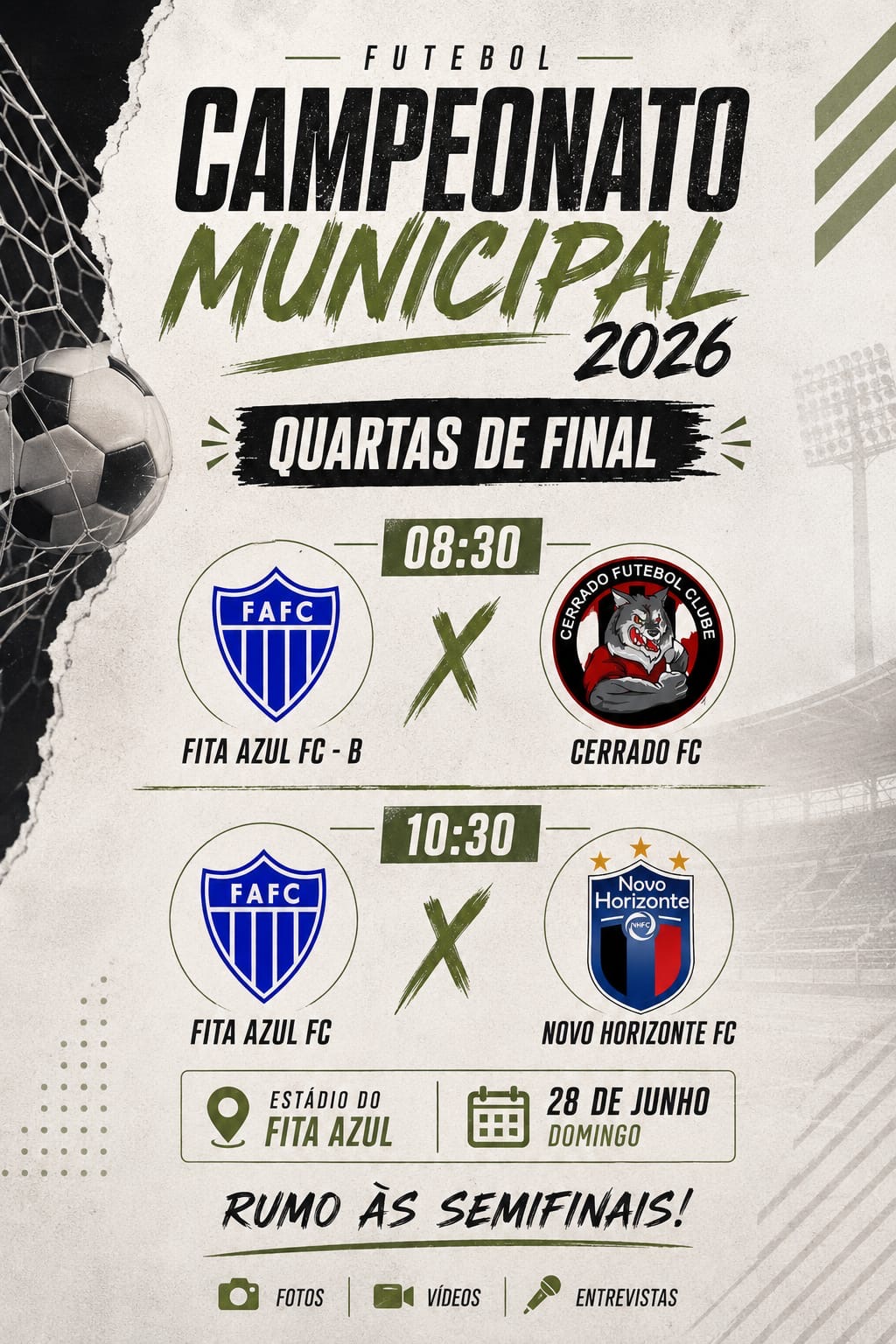 CAMPEONATO MUNICIPAL 2026 DEFINE OS DOIS ÚLTIMOS SEMIFINALISTAS NESTE DOMINGO