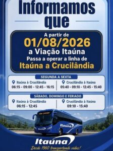 VIAÇÃO ITAÚNA ANUNCIA NOVOS HORÁRIOS DE ÔNIBUS ENTRE ITAÚNA E CRUCILÂNDIA