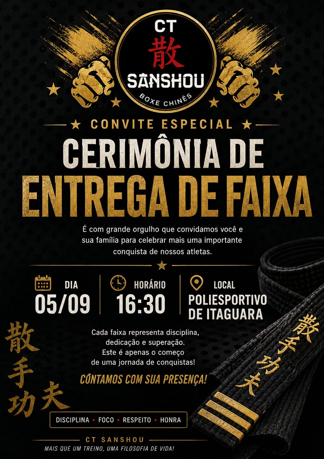 CENTRO DE TREINAMENTO DE ARTES MARCIAIS DE ITAGUARA PROMOVE CERIMÔNIA DE ENTREGAS DE FAIXAS