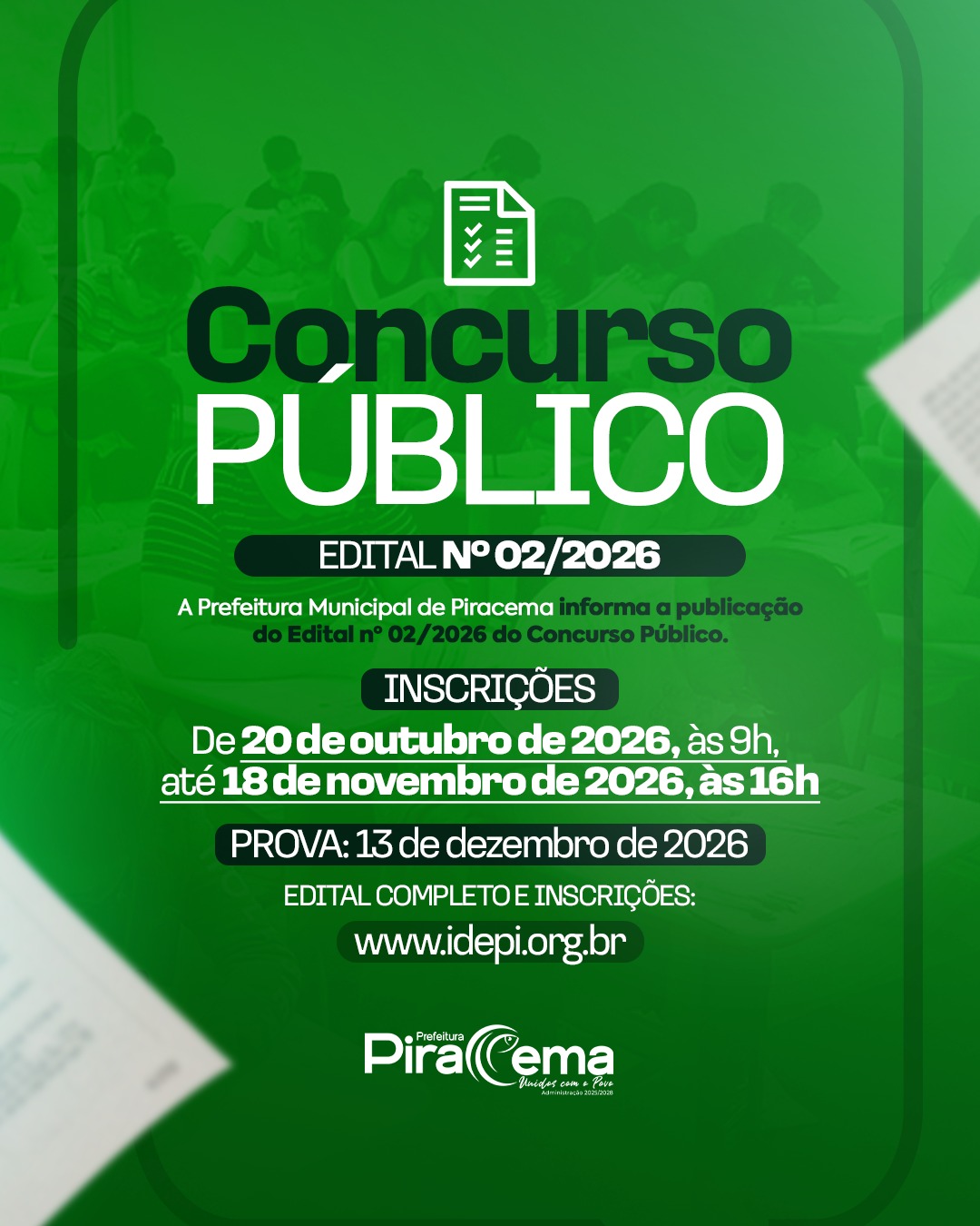 PREFEITURA DE PIRACEMA ABRE CONCURSO E PROCESSO SELETIVO COM 132 VAGAS E SALÁRIOS DE ATÉ R$ 18,6 MIL